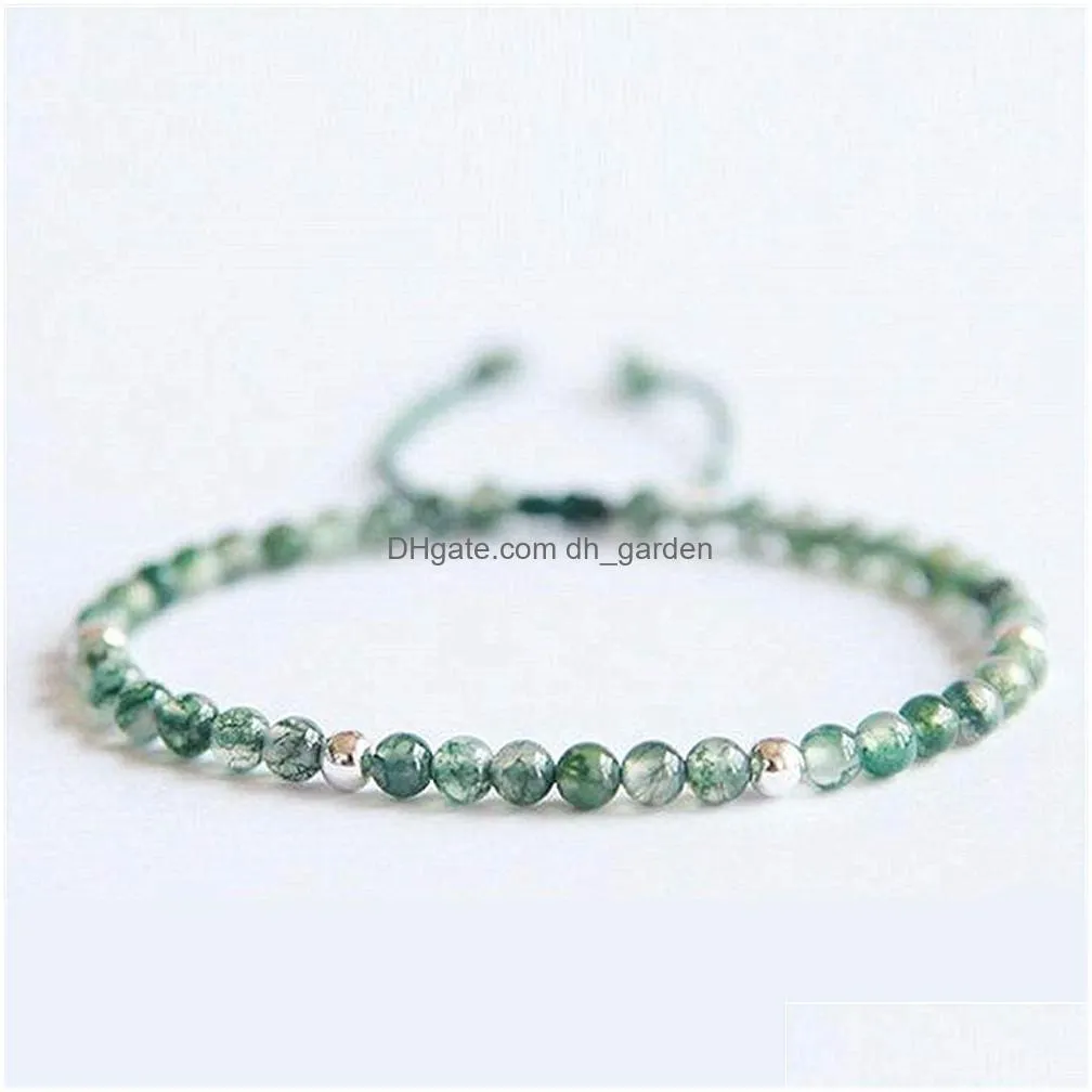 small natural agate stone beaded bracelets meditation green color healing balance hand-woven thin bracelet charm jewelry gift