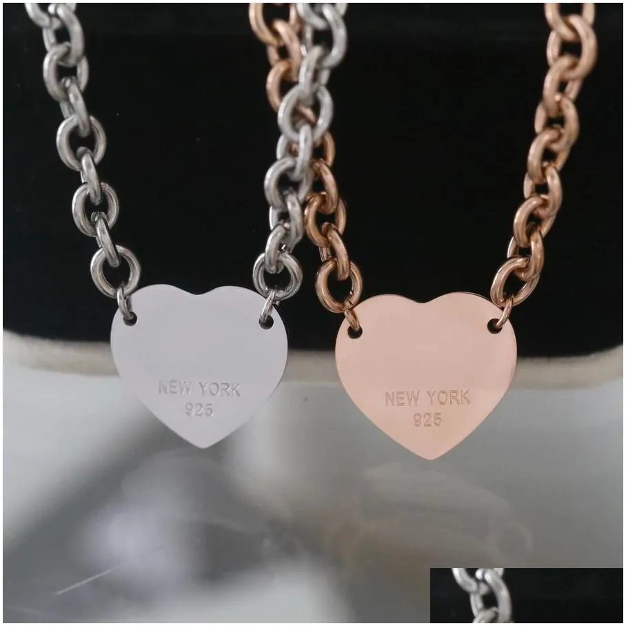 europe america fashion style lady women titanium steel 18k gold thick chain necklace with engraved t letter heart pendant