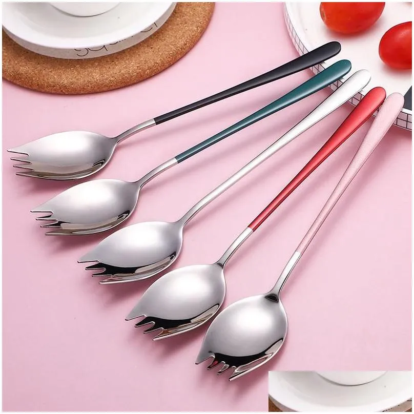 spoons high quality colorful salad fork titanium metal spaghetti spoon 304 stainless steel spork
