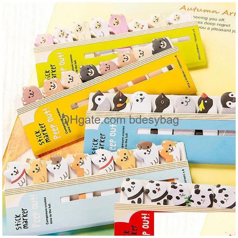 notes kawaii diy memo pad sticky notepaper note cartoon animal bear dog pig cat penguin sticker office school supplies (pack of 8)