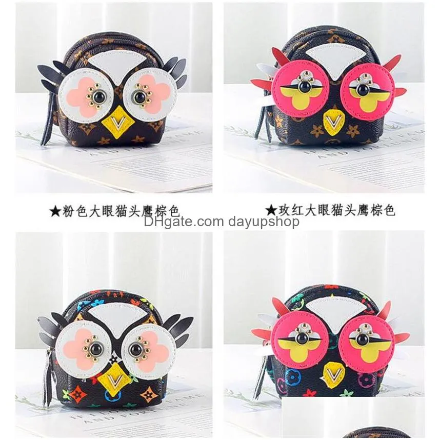 cute owl keychains designer animal fur chick car keyring chain charms leather coin cards keys holder purse zipper pocket bag pendant