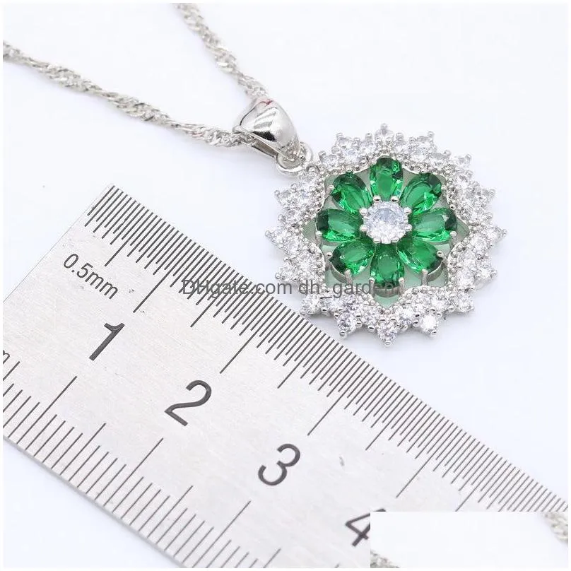 925 silver jewelry sets for women green emerald necklace pendant bracelets earrings rings gift box