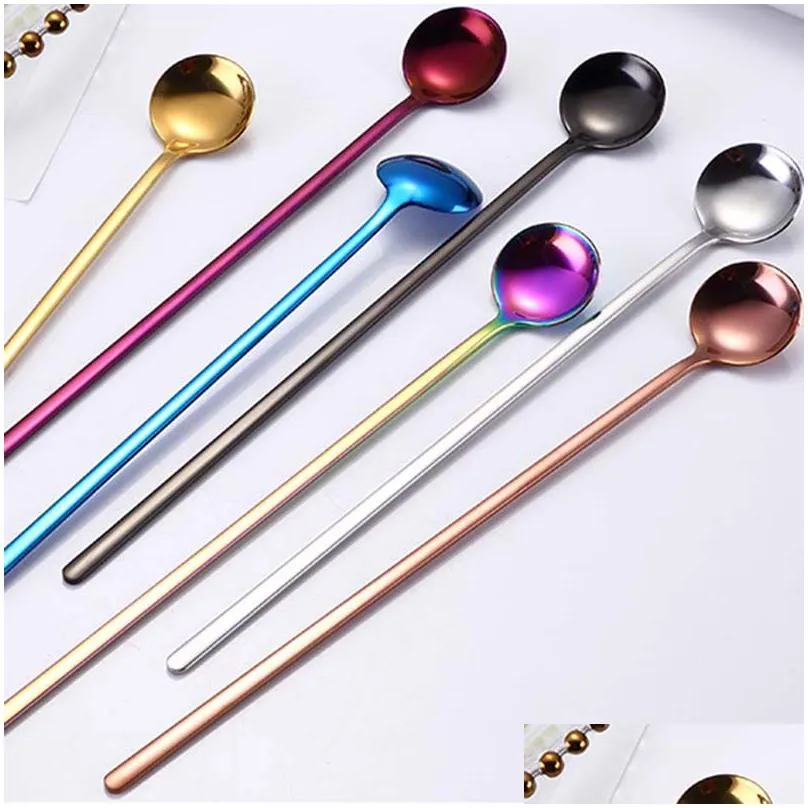 UPDATE Stainless Steel Coffee Scoops With Long Handle Colorful Kitchen Coffee Stirring Spoon Ice Cream Dessert Tea tools