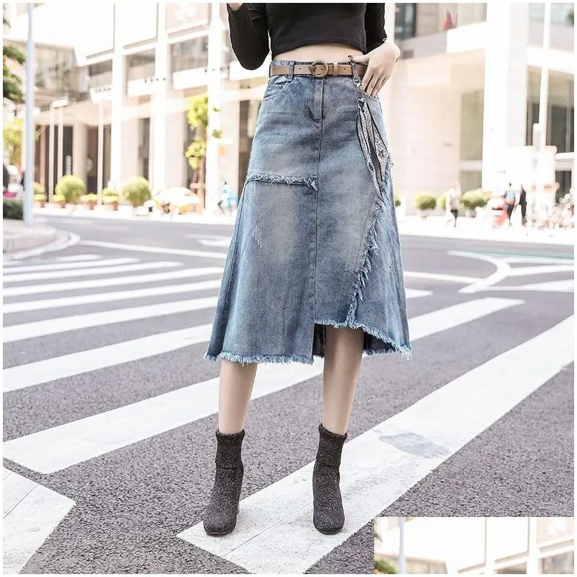 Plus Size 5XL Denim Skirt Women Skirts Womens Summer Sexy Mid High Waist With Belt Jean Skirt Female Jupe Falda Fashion 201911