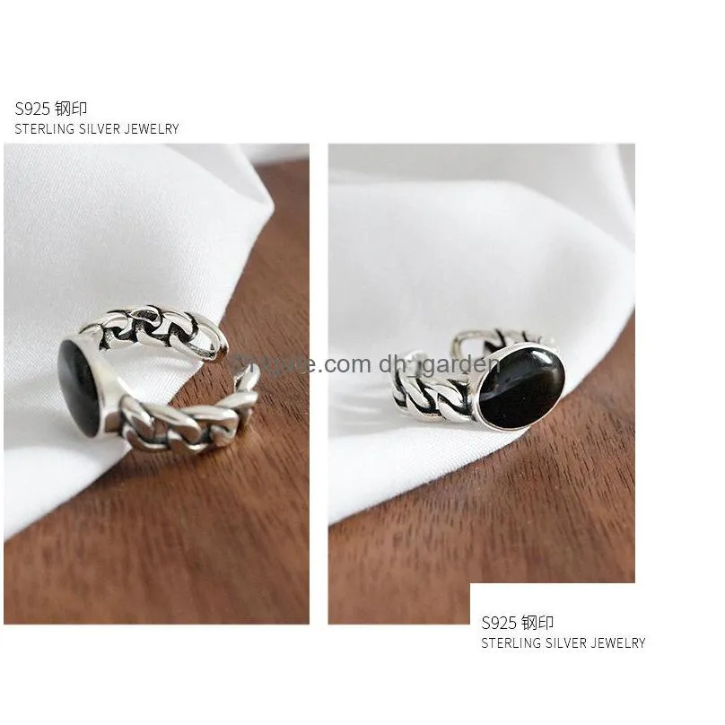 lvc94 925 silver trendy big black round resin female finger rings whole jewelry women open party ring never fade