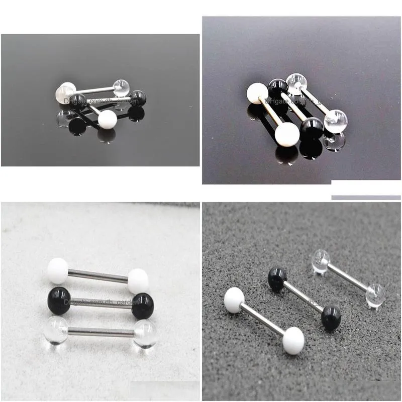 100pcs acrylic ball tongue/ nipple ring barbells bar 14g~1.6mm retainers body piercing jewelry 14gx16mmx6mm/6mm