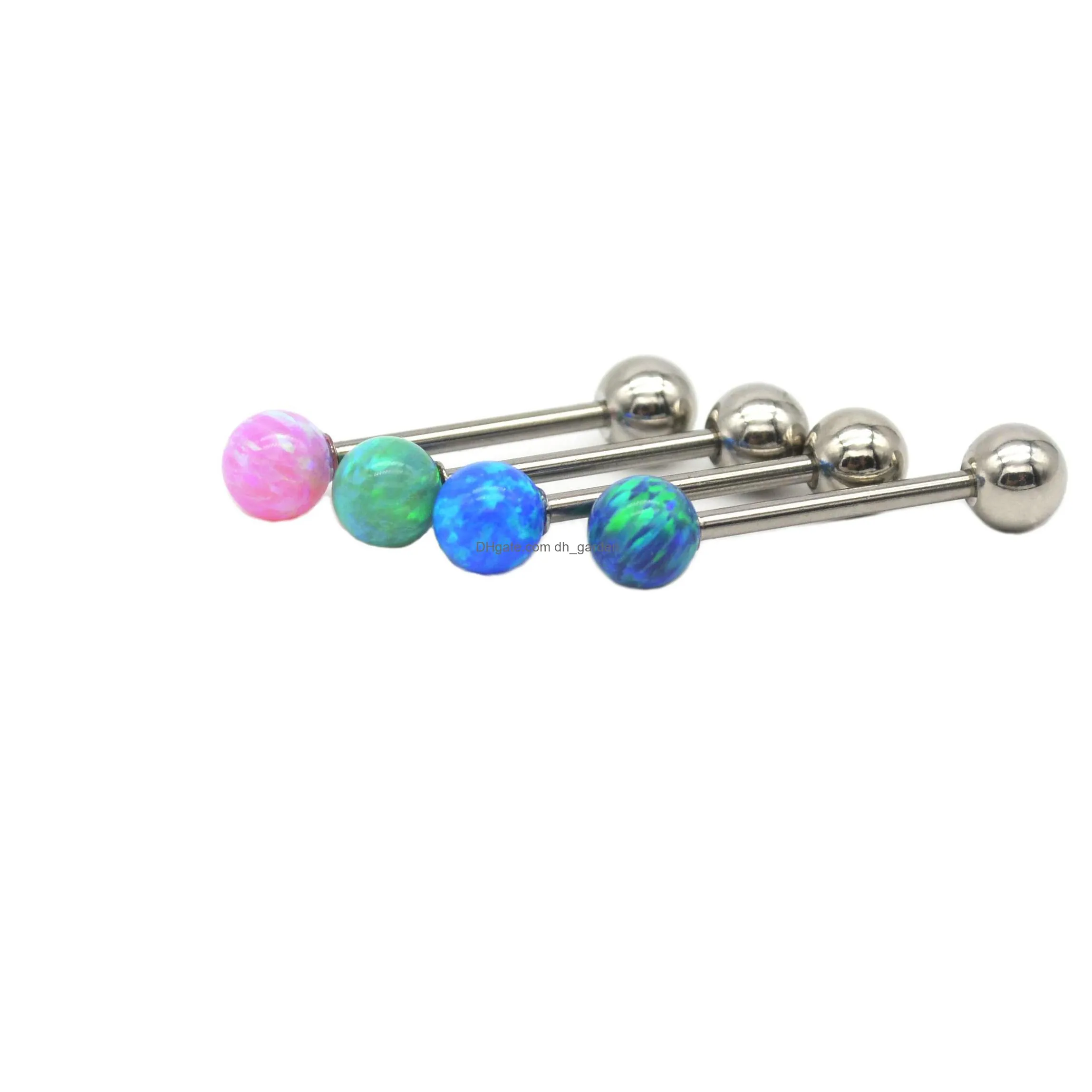 6mm opal tongue bar surgical steel straight barbell 16mm high qualty round ball bling
