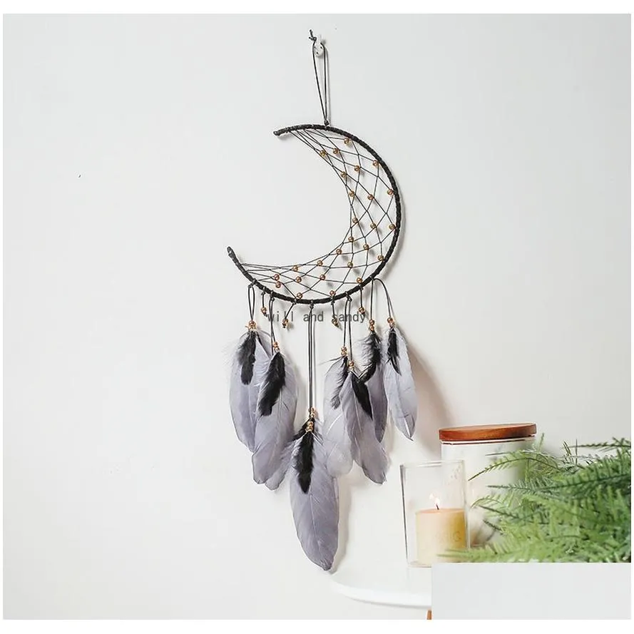 National Moon Dream Catcher Feather Wall Hanging Home Decor Decorations for Home Window Pendant Hanging