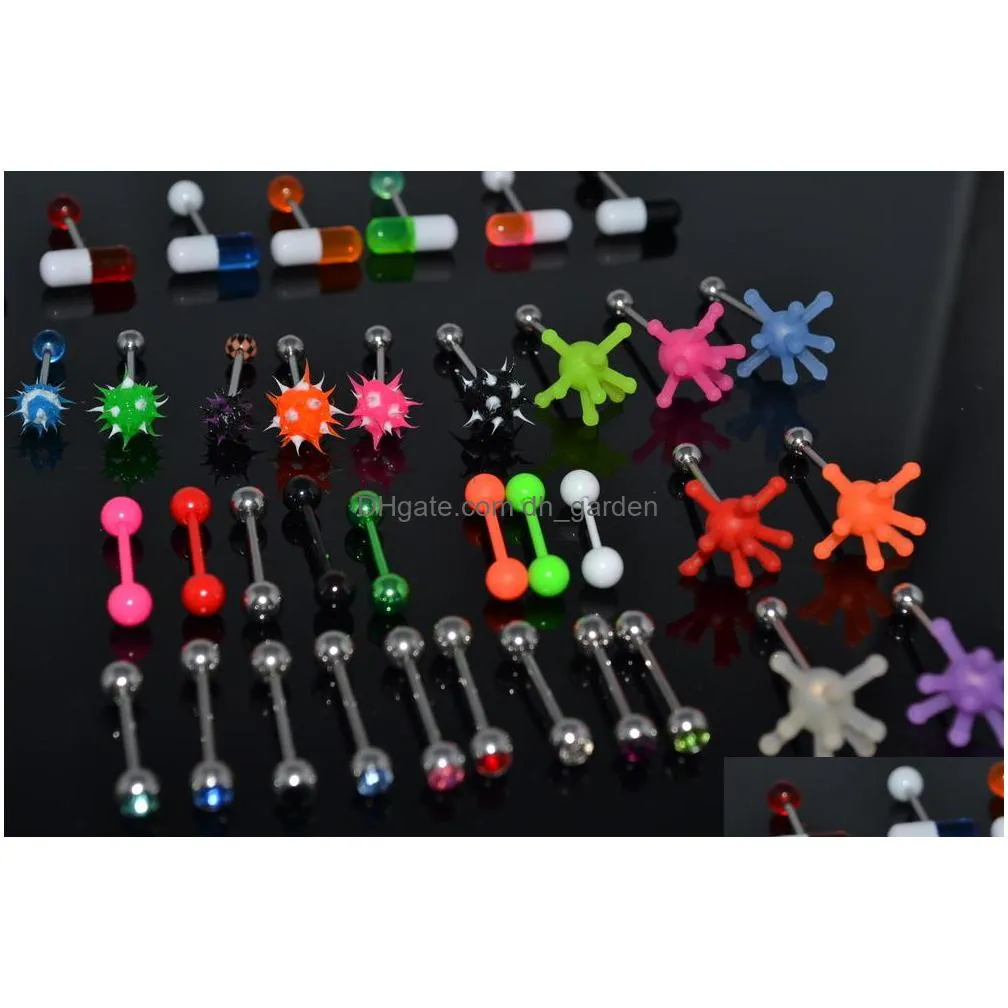 50pcs body jewelry-all black tongue bar bells nipple ear piercing jewelry straight bells helix short