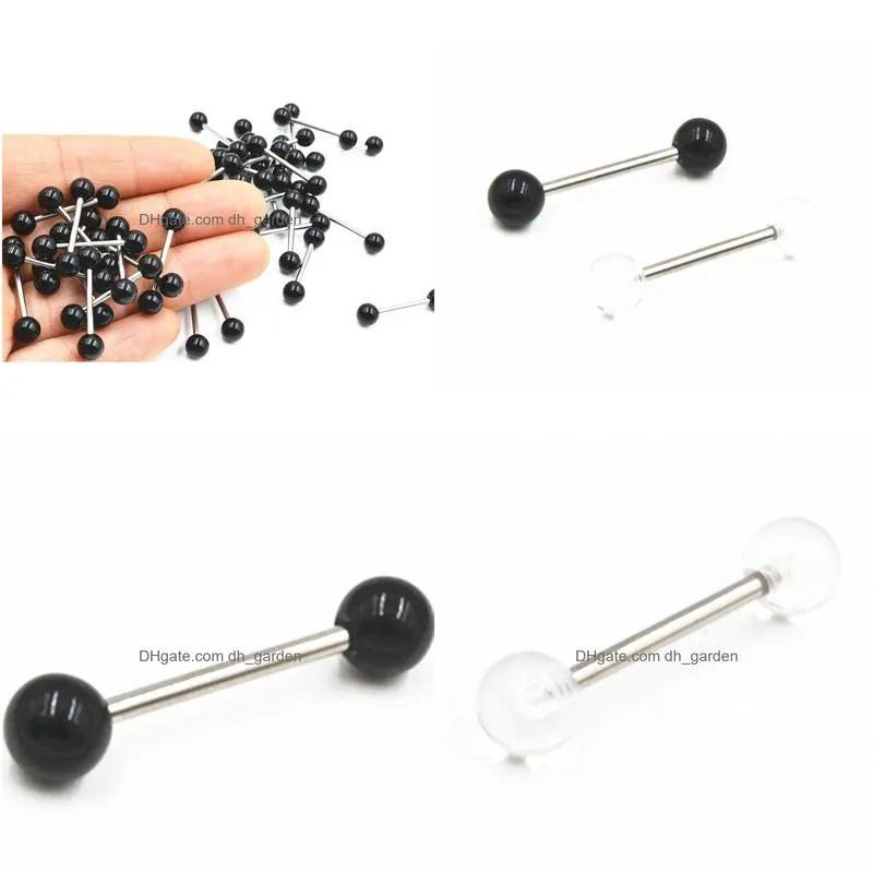 50pcs acrylic ball tongue/ nipple ring barbells bar 14g~1.6mm retainers body piercing jewelry 14gx16mmx6mm/6mm