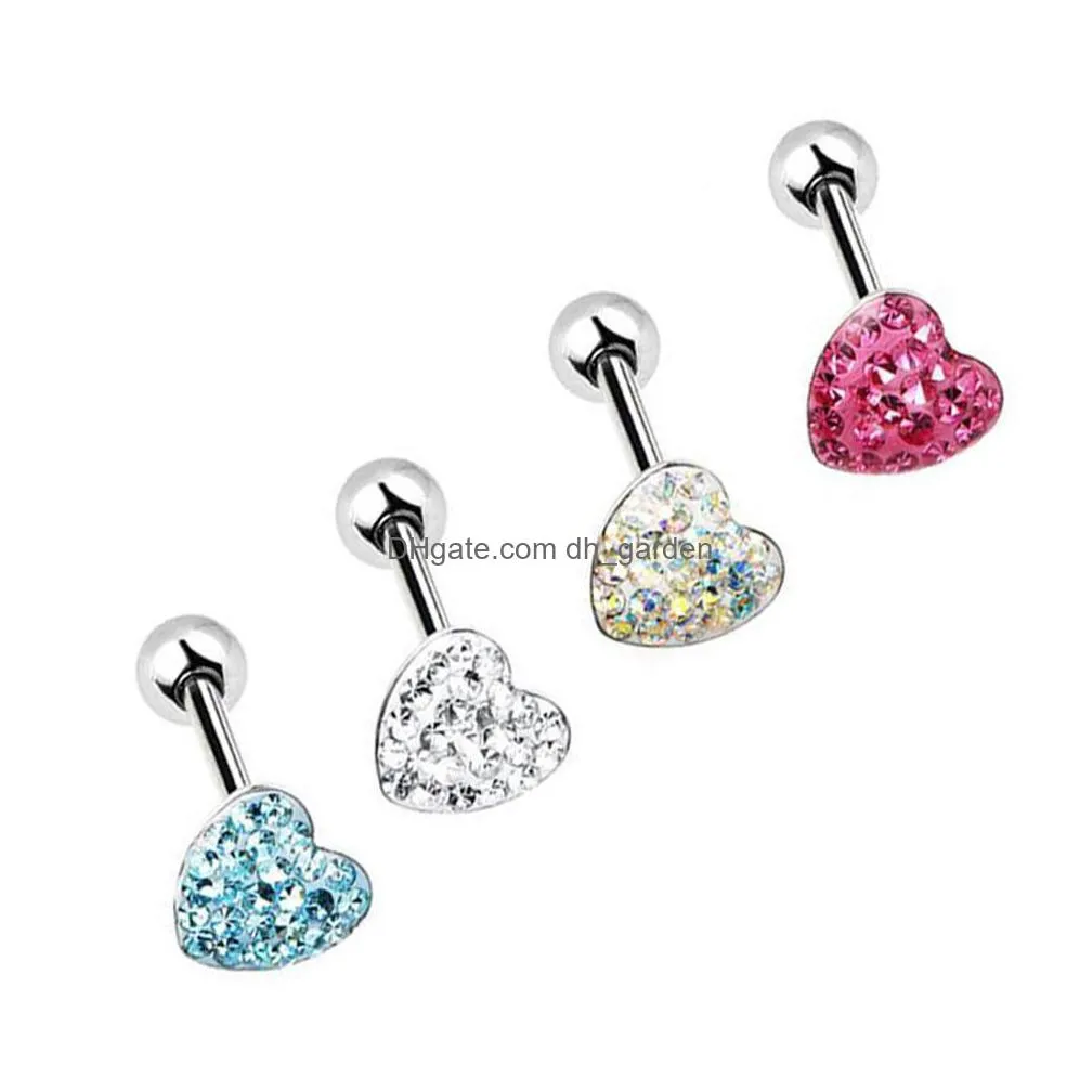 12pieces ferido disc barbell tongue ring piercing cz crystal epoxy retainer body jewelry 14g-round heart & star shape