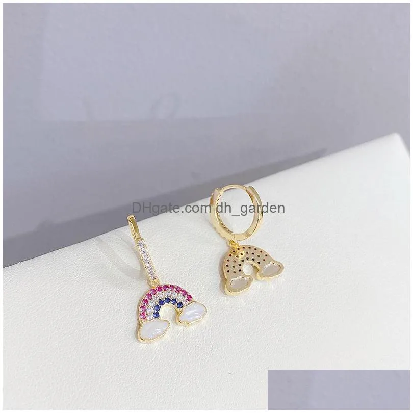2021 arrival unique sweet rainbow stud for women 14k gold plated jewelry zircon earrings