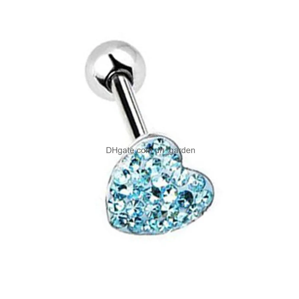 12pieces ferido disc barbell tongue ring piercing cz crystal epoxy retainer body jewelry 14g-round heart & star shape