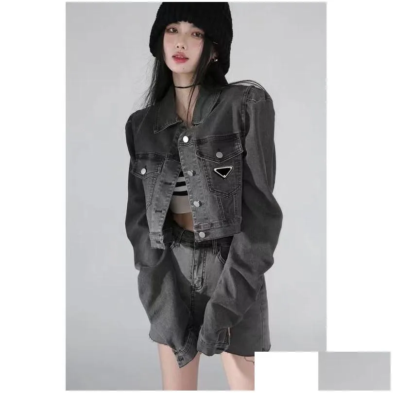 woman jacket denim coat short outwears coats long sleeve designer budge coats spring autumn windbreaker jackets s-xl