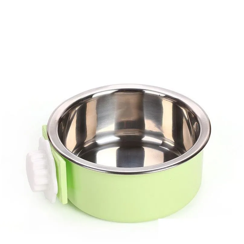 Stainless Steel Pet Dog Cat Bowls Lock on Cage Bowls Feed Drink Pet Supplies Dog Bowls Feeders drop ship