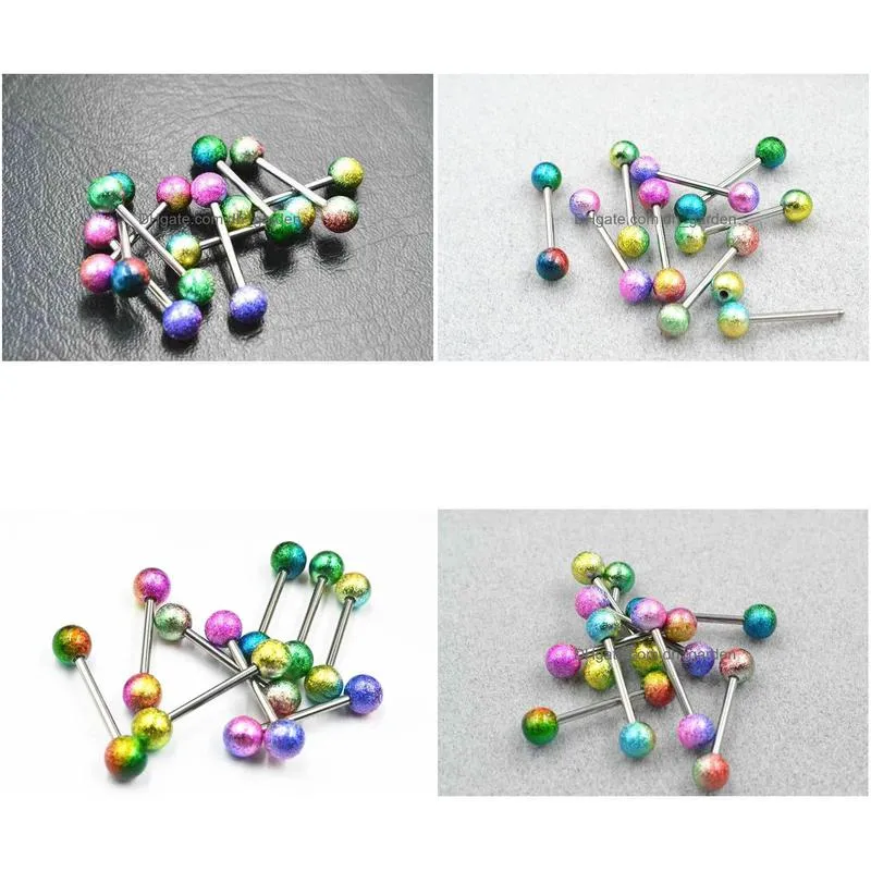 100pcs tongue/ nipple shield ring barbells straight bar 14gx16x6/6glitter balls body piercing jewelry