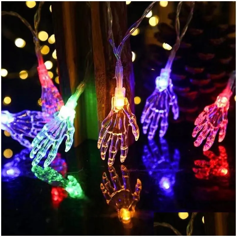 strings decoration string lights transparent skeleton hand shaped party hanging waterproof battery operated spooky lightled ledled led