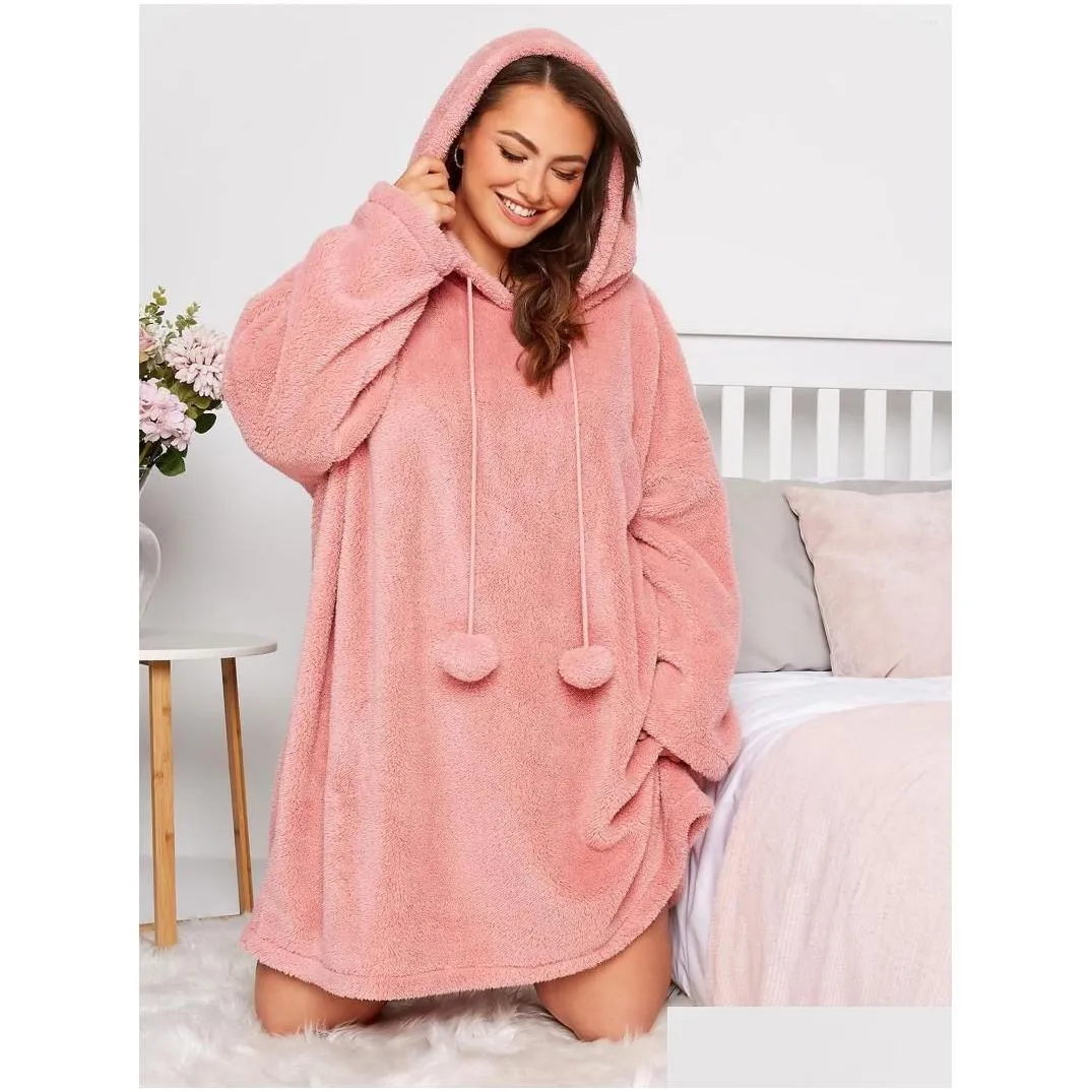 plus size dresses casual autumn winter teddy hoodie dress women long sleeve pocket front loose snuggle clothing 6xl 7xl