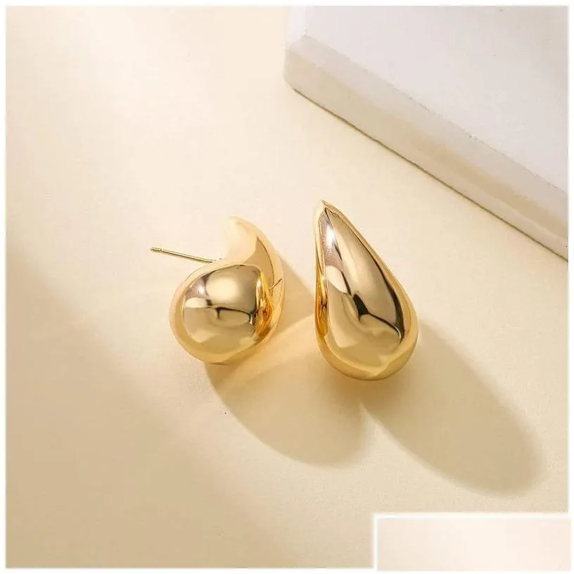 stud trendy italy hollow stainless steel hypoallergenic 18k gold plated bottega tear drop waterdrop earrings for women girl