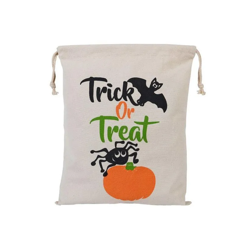 Halloween Gift Bags 34cm*42cm Christmas Holloween Canvas trick or treat Pumpkin Spider Drawstring Gift Christmas stocking Bags Free