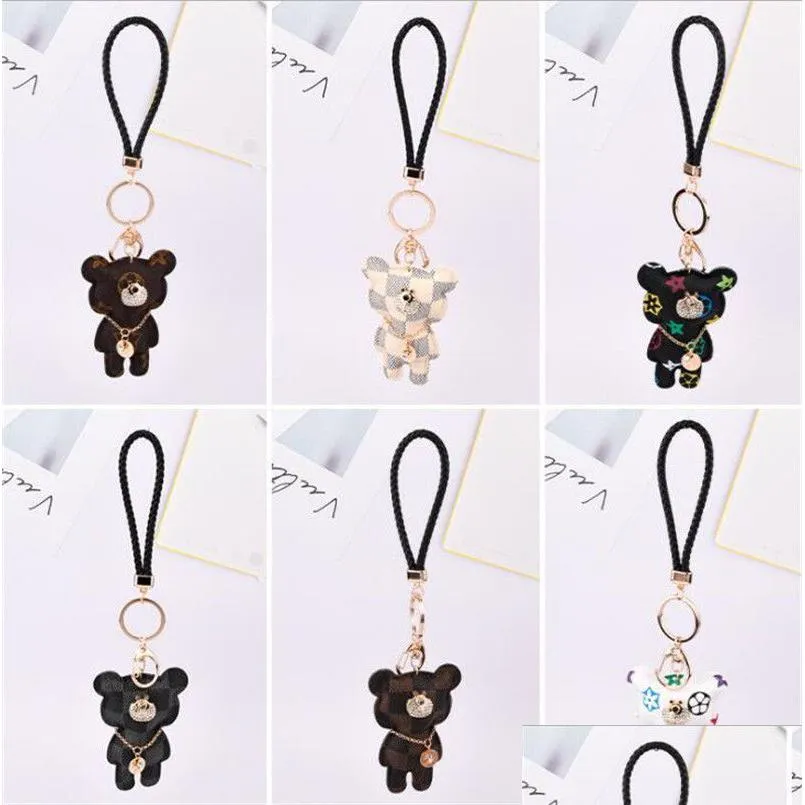 fashion brand classic chic key ring women men luxury car pendant unisex designer trinket jewelry bear key chain accessories rhinestone