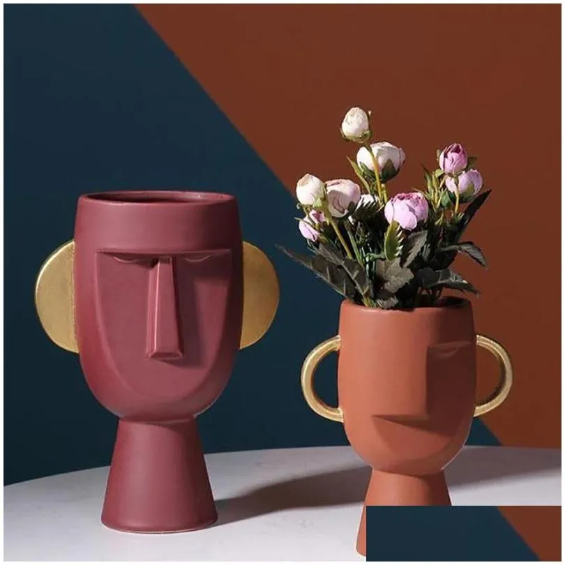 nordic ins luxuxy abstract ceramic human face vases flower pot creative and simple modern home crafts soft decoration ornaments