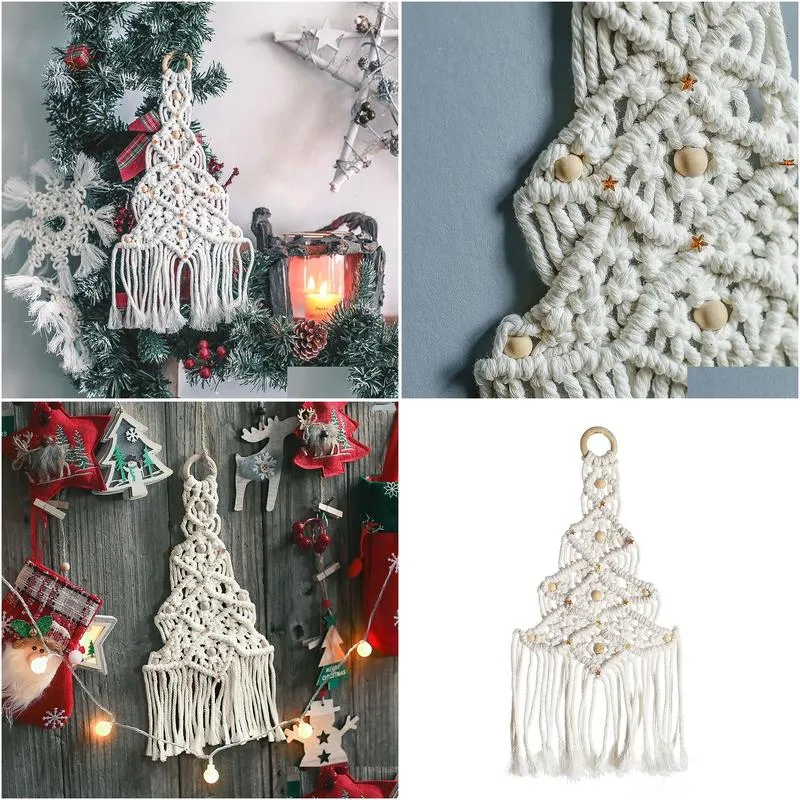 Tassel Christmas Tree Tapestry Pendant Macrame Hand Knitted Wall Hanging Pendant Hanging Woven Tapestry Home Decor
