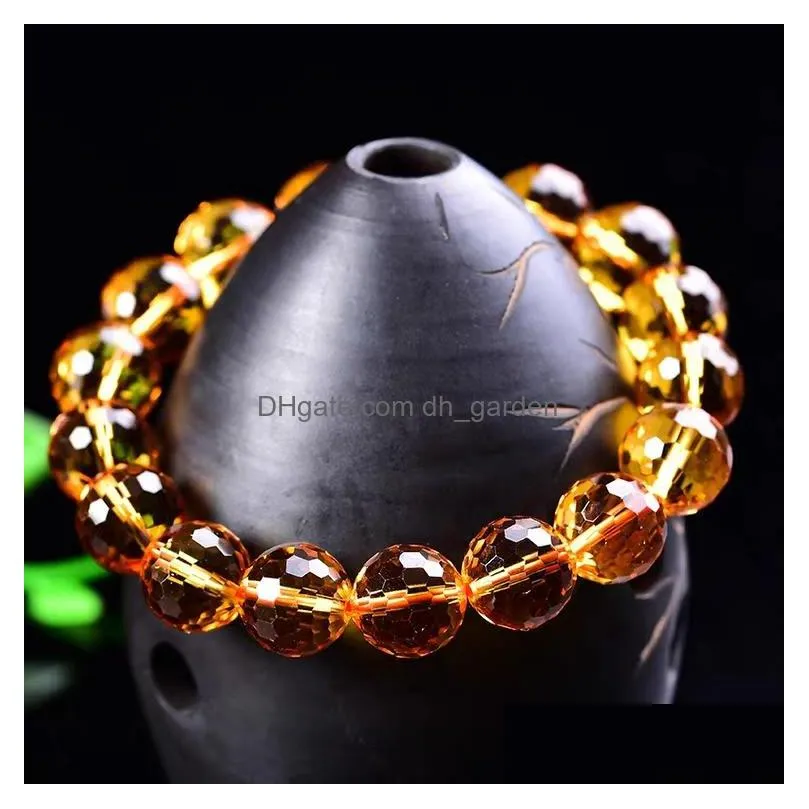 genuine natural yellow citrine clear round beads cut bracelet women men crystal gemstone wealthy 8mm 10mm 12mm gift aaaaa