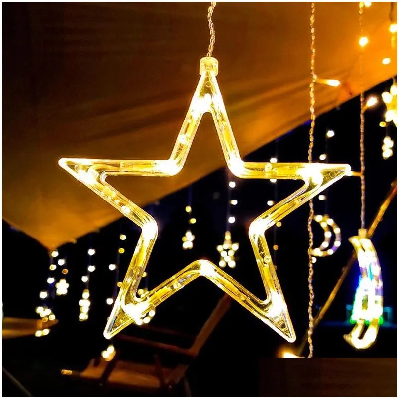 solar lamp star moon fairy curtain string lights christmas garland for bar home wedding party garden patio window decor remote