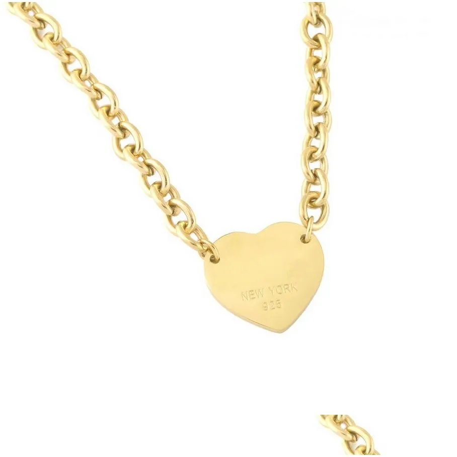 europe america fashion style lady women titanium steel 18k gold thick chain necklace with engraved t letter heart pendant