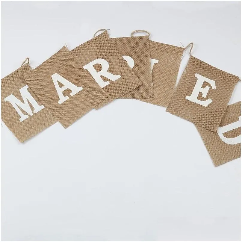 Party Decoration 1set Jute Burlap Bunting Rustic Just Married Mr Mrs Wedding Banner Garland Flags Candy Bar Home Event Supplies