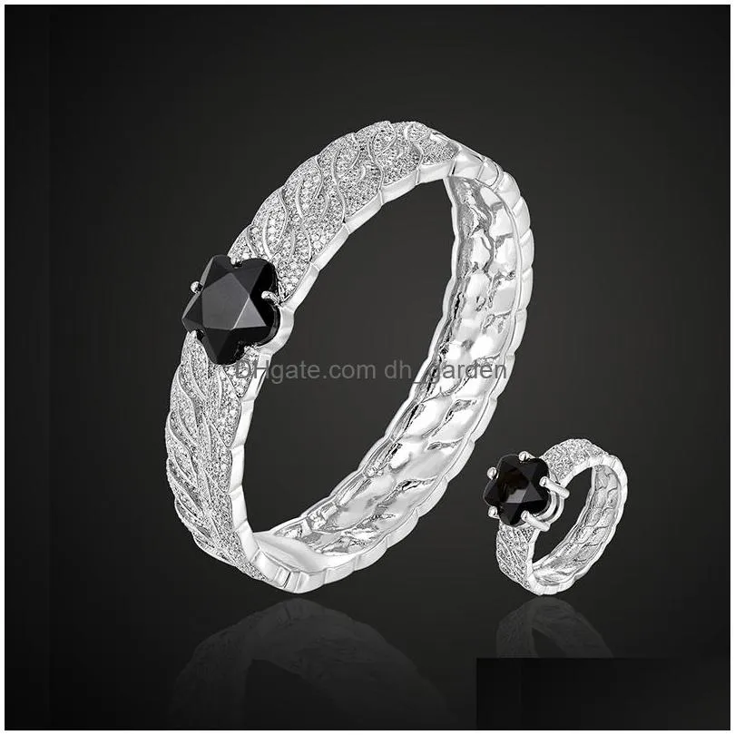 lanruisha brand luxury flower classic bangle with ring jewelry set color stone 3a cubic zircon micro pave setting bracelet