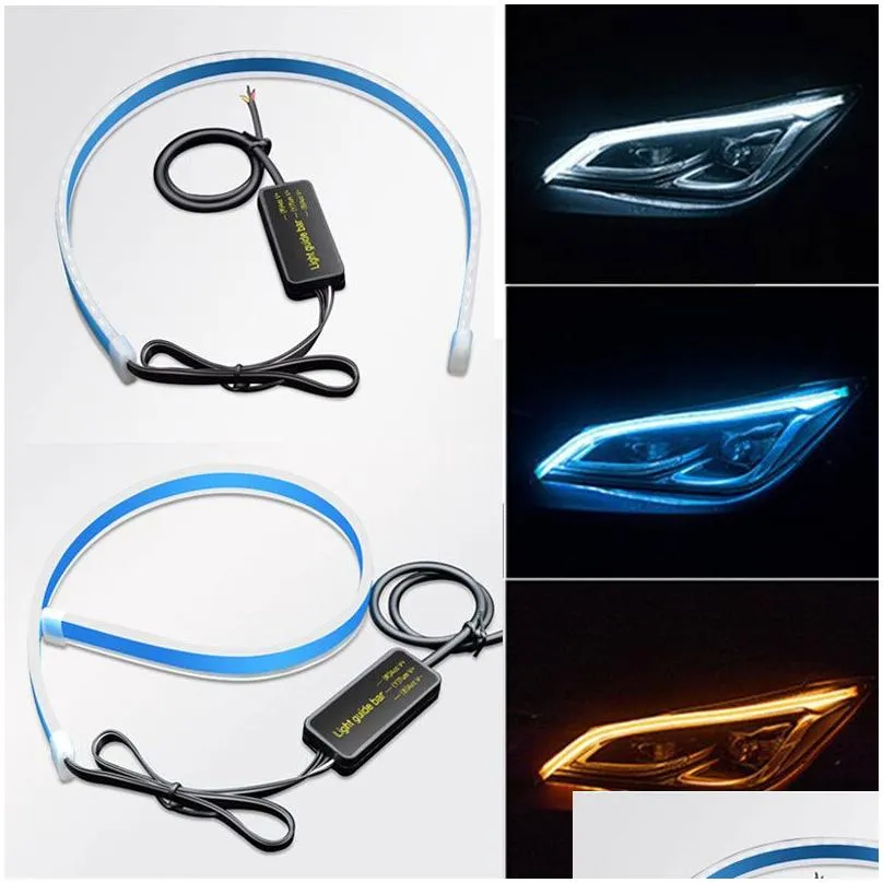 2pcs/pair 30cm/45cm/60cm Flexible Waterproof LED Strip Light Car Tube Daytime Running Light Headlight Lamp 12V Turn Signal Decor