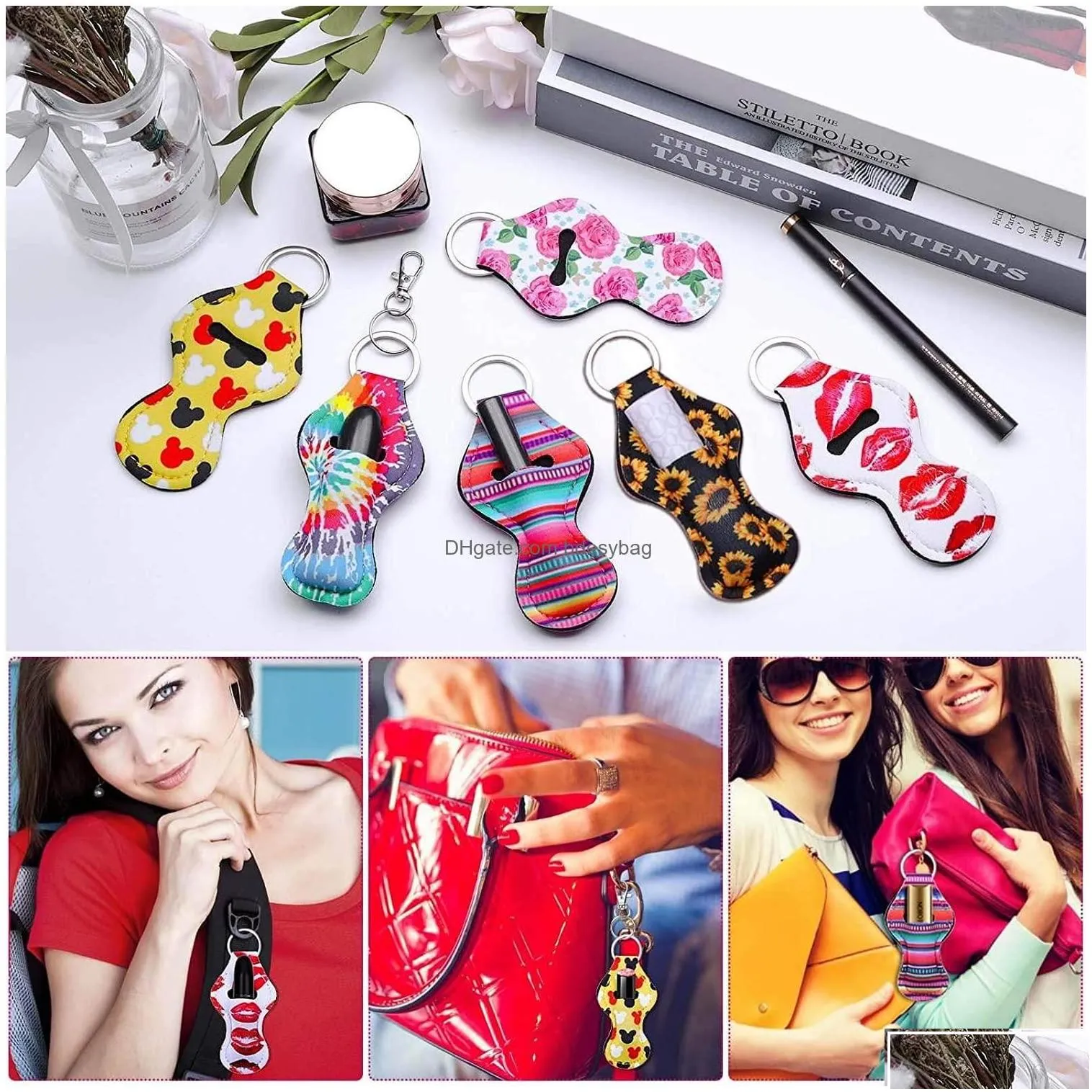 wholesale sublimation blanks chapstick holder keychain neoprene lip balm keychains for diy blank lipstick holders drop dhmhi