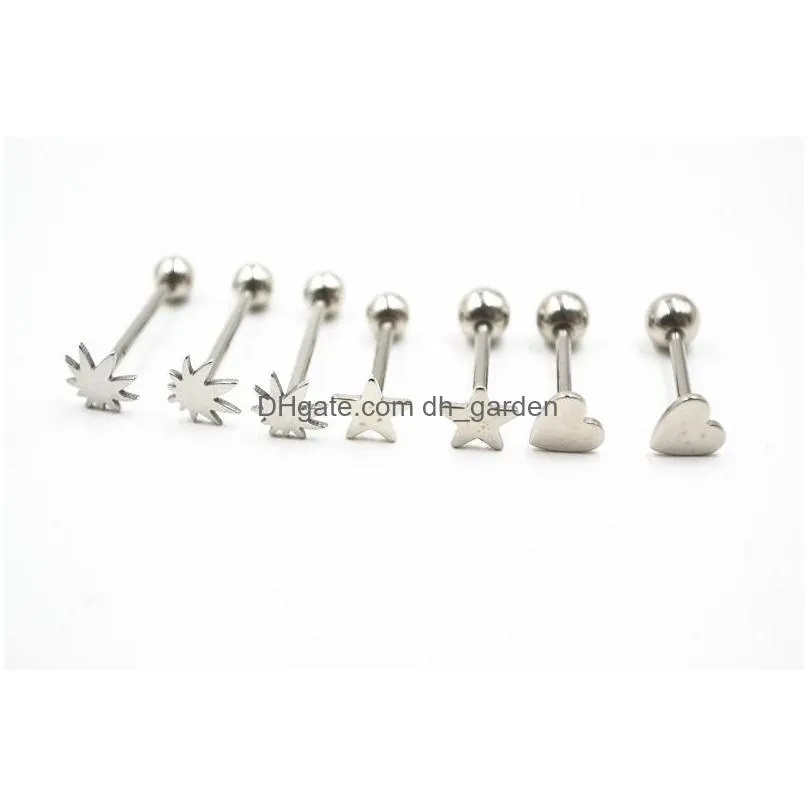 50pcs body jewelry piercing surgical steel tongue ring barbells nipple bar 14g~1.6mm mix s