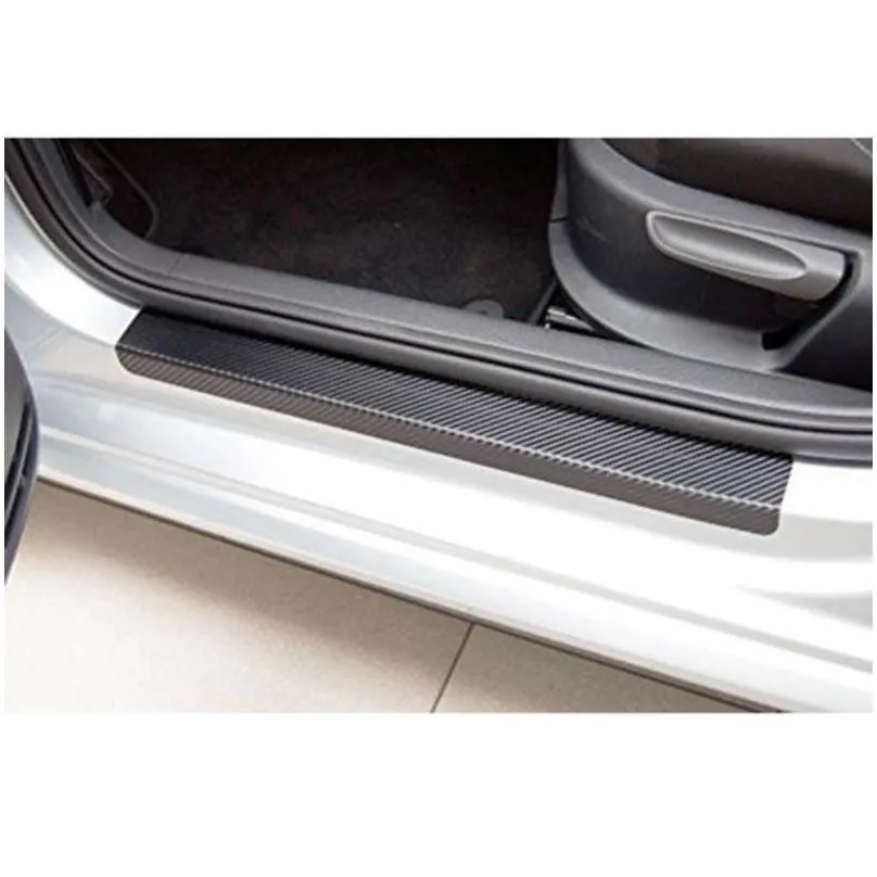4pcs/set auto car door stickers carbon fiber threshold bar anti scratch step sticker pedal protector film welcome edge bumper strip