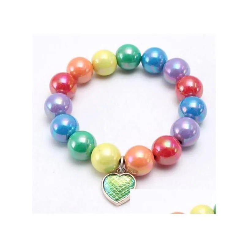 jewelry ins 12 styles kids bracelet colorf beads mermaid heart circle charms cute design princess for girl drop delivery baby matern