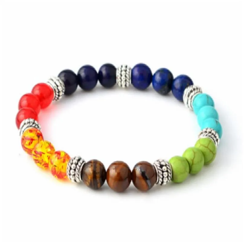 multicolor 7 chakra healing balance beads bracelet matte agate natural stone lava yoga life energy bracelet women men casual jewelry