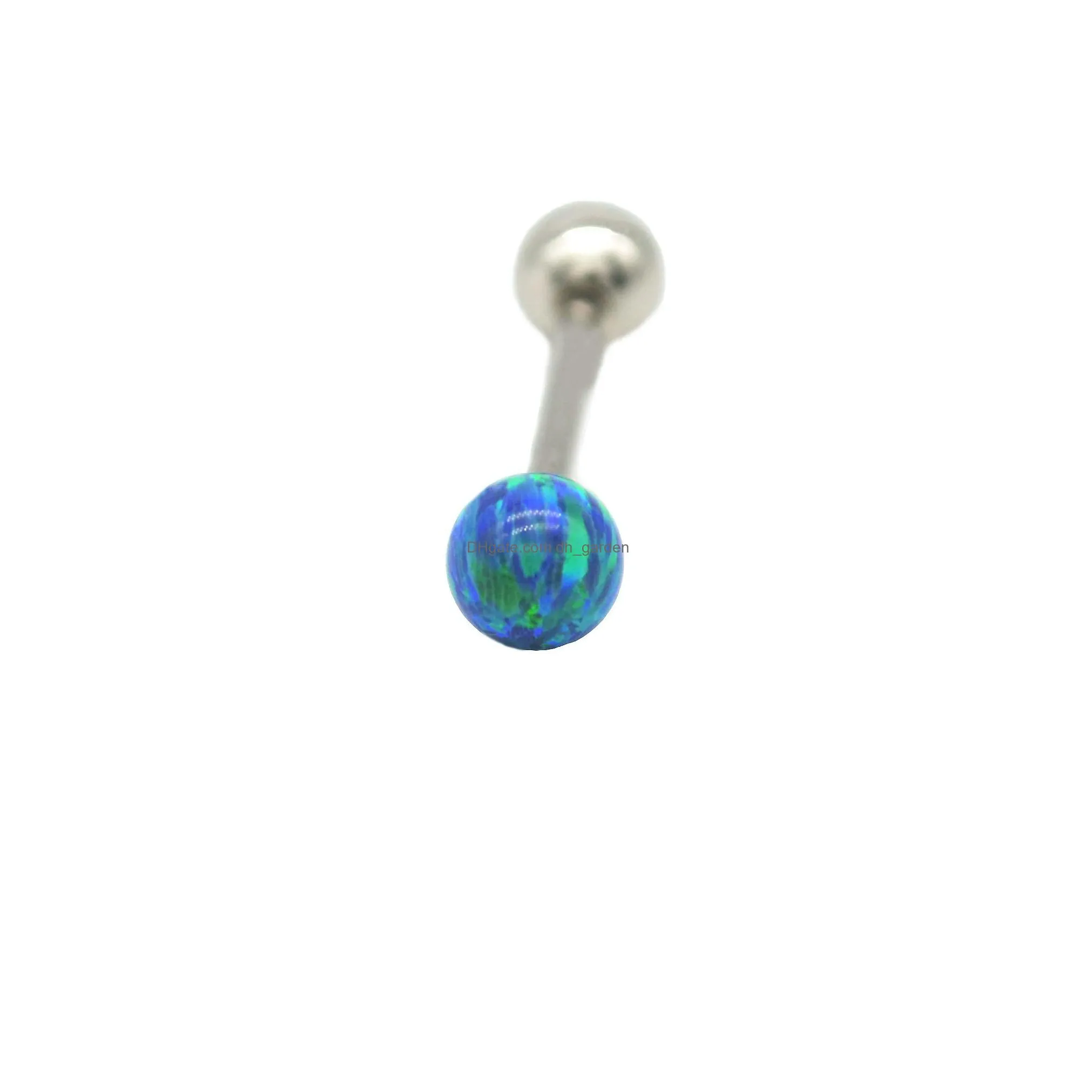6mm opal tongue bar surgical steel straight barbell 16mm high qualty round ball bling