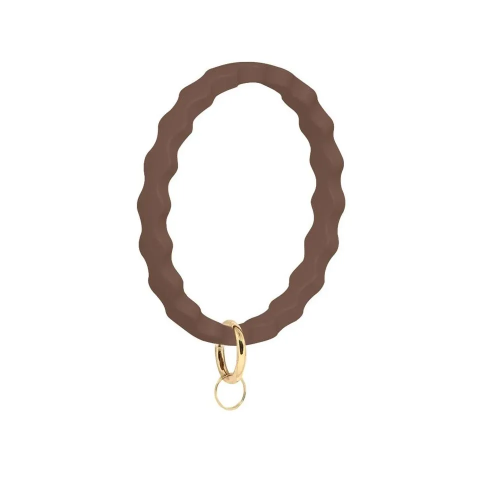 o silica gel wear bracelet keychain for girls jewelry gifts trendy simple wave style circle wristlet keychains bangle unisex