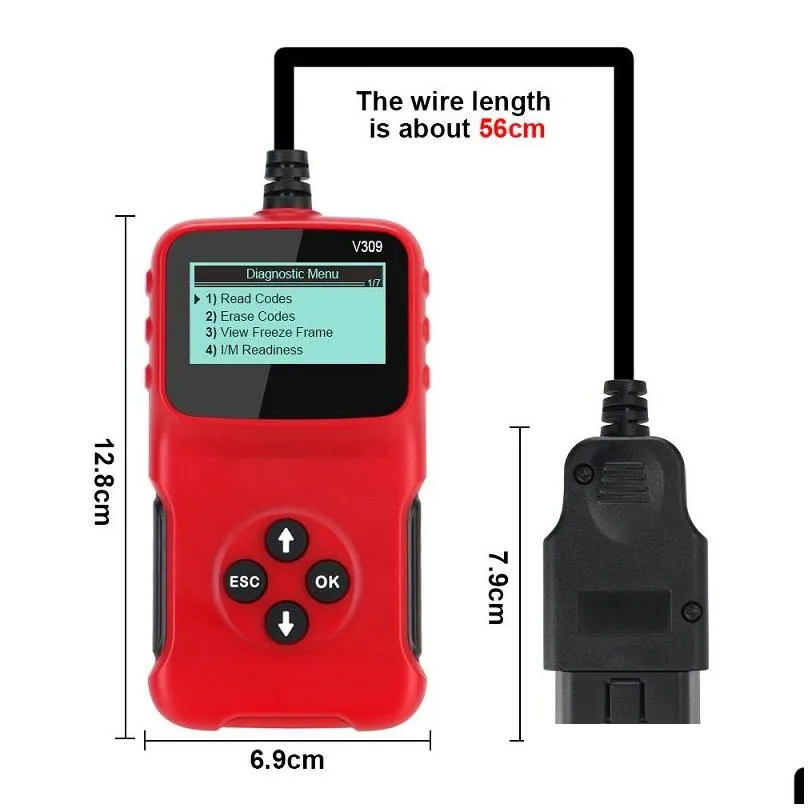 v309 obd2 diagnostic tool car code reader scanner lcd display check engine fault interface scanners auto accessories