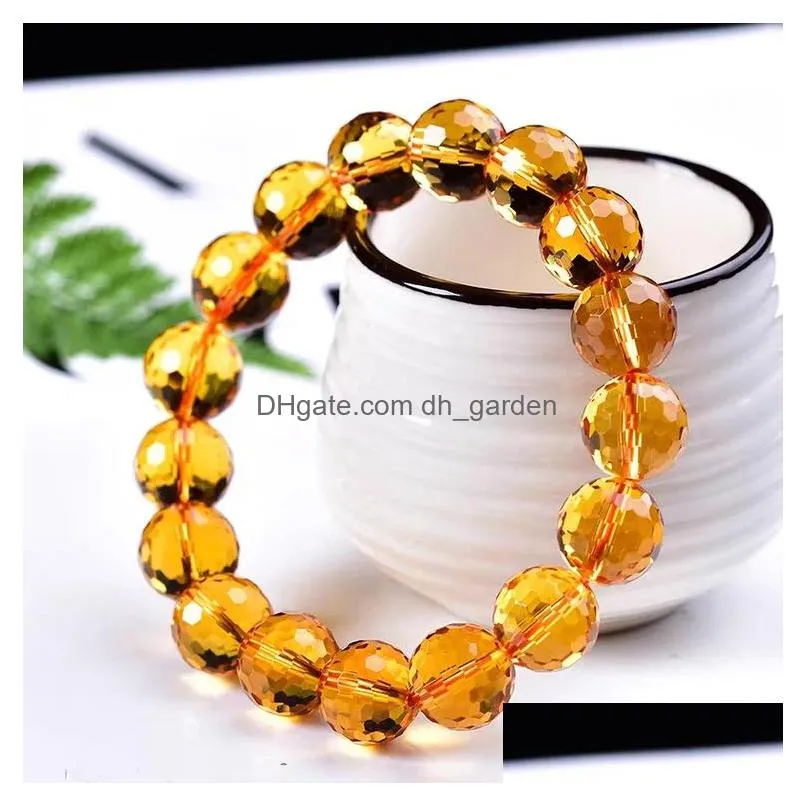 genuine natural yellow citrine clear round beads cut bracelet women men crystal gemstone wealthy 8mm 10mm 12mm gift aaaaa