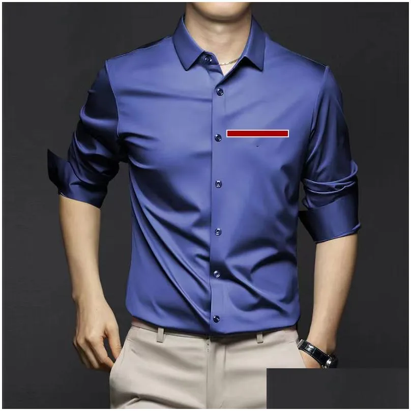 casual mens shirts designer polos long sleeve autumn spring man shirt tops breathable ice silk