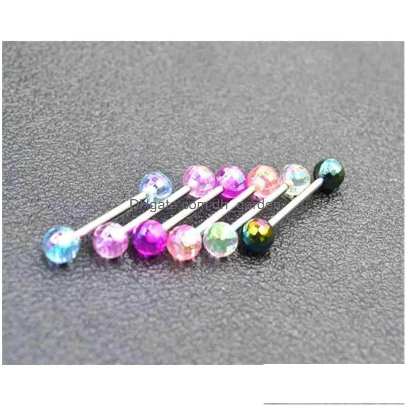 lot50pcs surgical steel tongue ring bar nipple barbells body piercing 14g arrived colorful resin ball