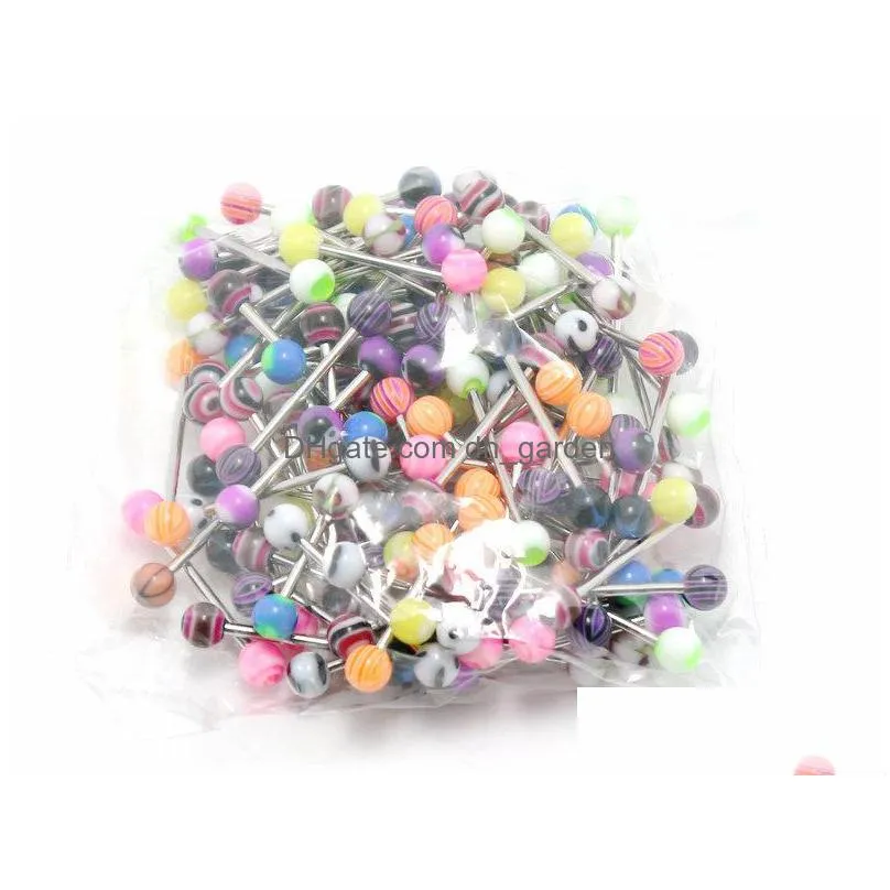 star heart fire skull etc tongue rings mix colors 100pcs body piercing jewelry stainless steel barbell acrylic 5mm ball earring