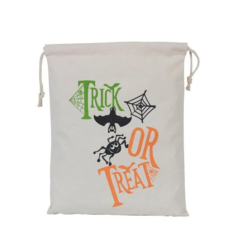 Halloween Gift Bags 34cm*42cm Christmas Holloween Canvas trick or treat Pumpkin Spider Drawstring Gift Christmas stocking Bags Free