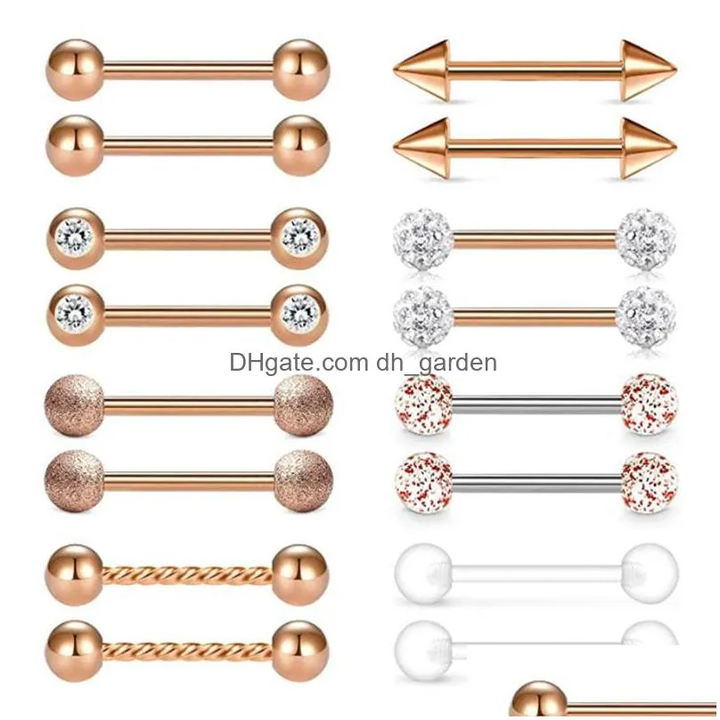 14g rings ring stainless steel rings nipple barbell tongue piercing bar cubic zirconia 16pcs