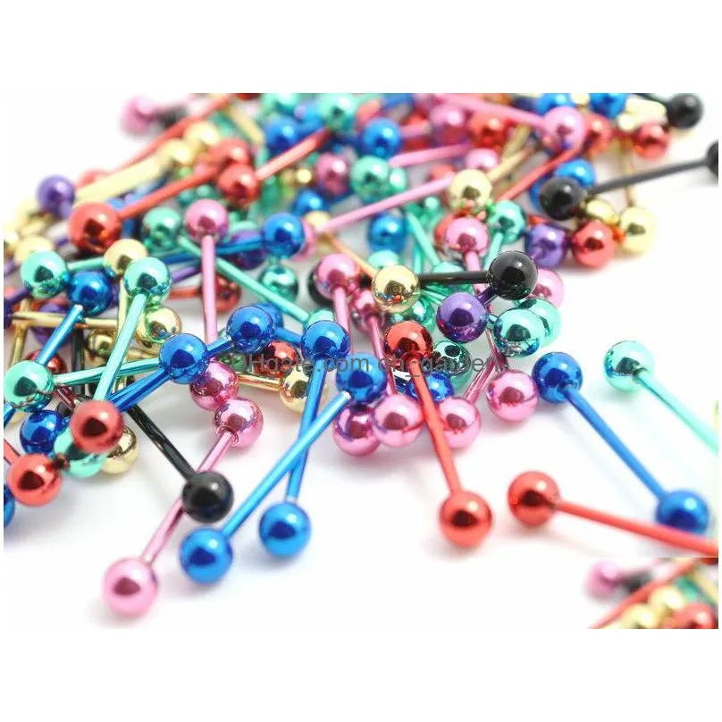 5mm ball stainless steel tongue ring color body piercing jewelry barbell dumbell earring 100pcs mix colors