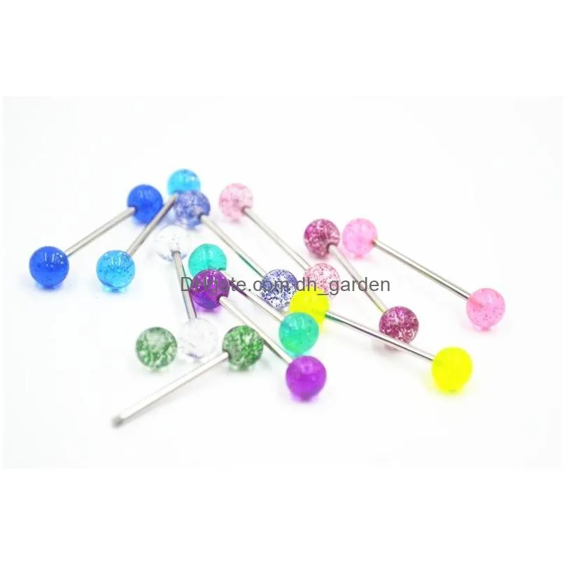 100pcs body jewelry piercing acrylic ball glitter tongue ring barbells nipple bar 14g~1.6mm mix colors