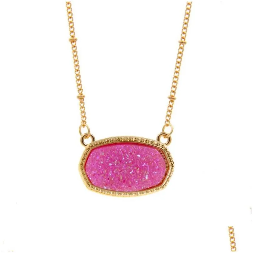 pendant necklaces resin oval druzy necklace gold color chain drusy hexagon style luxury designer brand fashion jewelry for